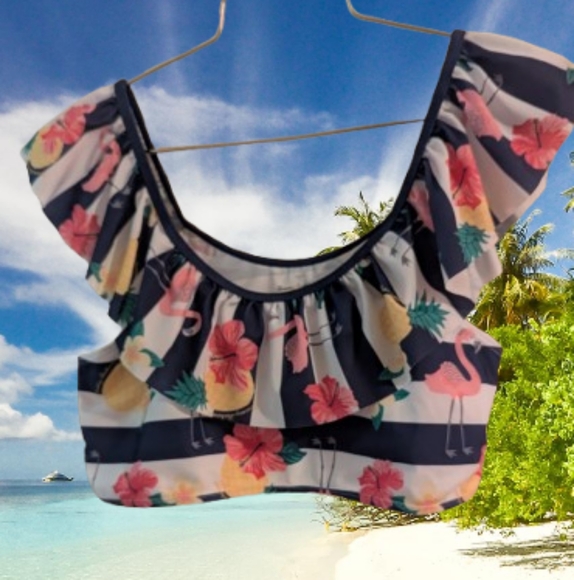 Tommy Bahama Striped Floral Crop Top Size 14 - Picture 1 of 3